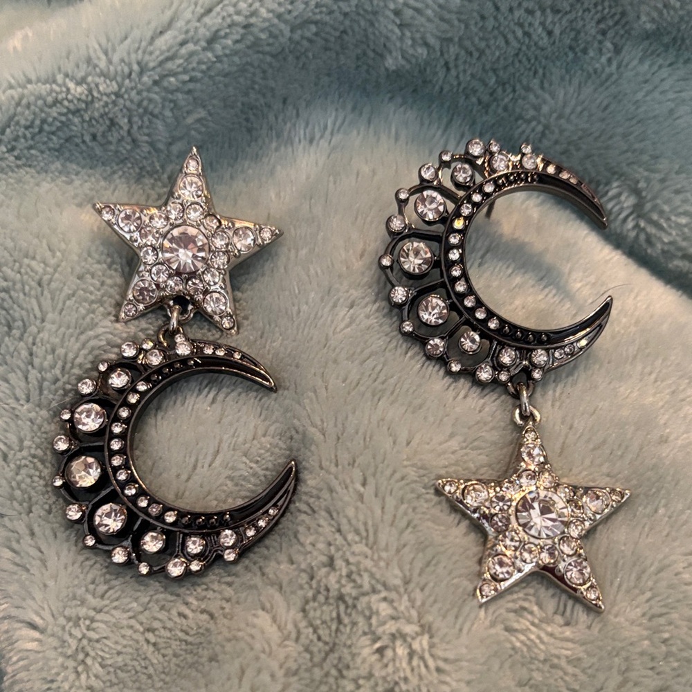 Silver Star and Crescent Moon Earrings